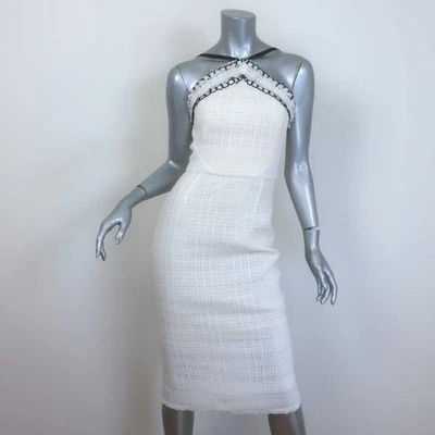 Vestido Vaina Roland Mouret Cuello Halter Crema Tejido Algodón y Crepé Talla US 4 Foto 1 de 4