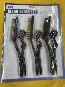 HFT Brush Set Steel Nylon Brass Brush Comfort Grip handle Detail Brushes 6 Pc - Picture 1 of 3