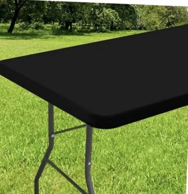 Elastic Fitted Tablecloth  6ft Folding Tables Waterproof Black 30x72 USED ONCE - Image 1 of 4