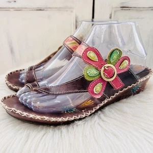L'Artiste Spring Step Handmade Brown Leather Toe Loop Sandals Santorini EU39 US8 - Picture 1 of 8