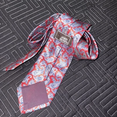 John Henry 100% Silk Red Paisley Print Men’s Tie - Image 1 of 3