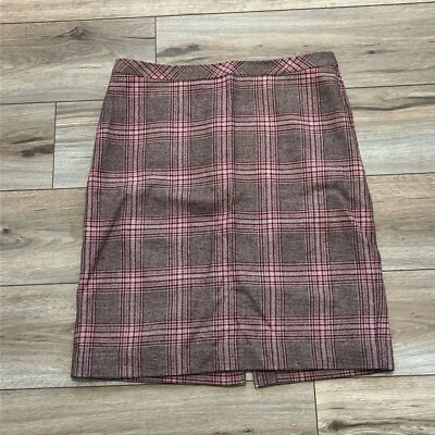 Falda Lápiz Talbots Talla 12 Mezcla Lana Tartán Cuadros Marrón Rosa Forrada Cremallera Trasera Foto 1 de 4