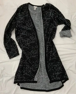 CHICO'S-LONG CARDIGAN DUSTER COVER w LONG SLEEVES in BLACK & SILVE COLOR-SZ M L - Picture 1 of 8