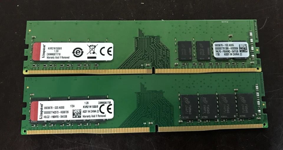 KINGSTON 16GB (2x8GB) DDR4-2133 Desktop Memory RAM (KVR21N15S8/8) - Image 1 of 2
