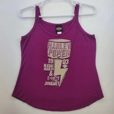 Regata feminina Harley Davidson gola redonda roxa strass Bling XL Power  - Imagem 1 de 4