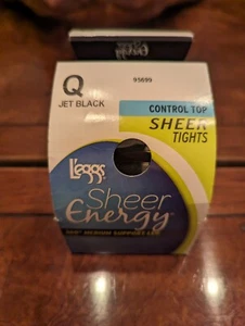 L'eggs Sheer Energy Control Top Medium Support Leg Sheer Tights In Jet Black Q - Picture 1 of 7