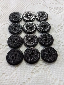 12 Medium Decorative Black 2 Hole Buttons. Approx 18 mm - Picture 1 of 4