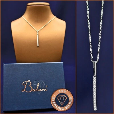 Damen Zirkonia-Stab-Halskette, 925 Sterling-Silber im Etui, Geschenk Weihnachten - Bild 1 von 4