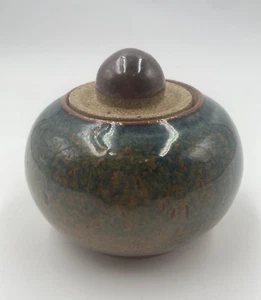 Micheal Zoeller Pottery Blue Green Brown w/ Lid Trinket Jar/ Pot Glossy - Signed - Picture 1 of 9