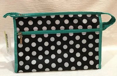 New BASICS Large Travel Case/Make-up Bag Washable  Teal/White/Black NWT - Image 1 of 4