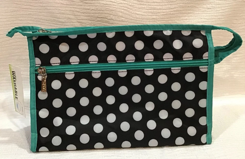 Nuevo estuche de viaje grande BASICS/bolsa de maquillaje lavable verde azulado/blanco/negro nuevo con etiquetas Foto 1 de 4