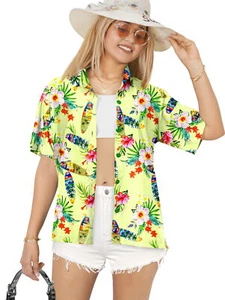 HAPPY BAY Button Down Shirt for Women Summer Beach L Surf Boat Floral, Cream - Picture 1 of 3