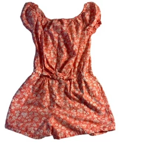 GAP Kids Salmon White Floral Pattern Short Sleeves Romper Size 10-12 - Picture 1 of 5