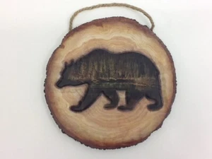 NEW! Bear Plaque Decorative Sign Plastic Sign Wood Look With Twine hanger Trees - Picture 1 of 7