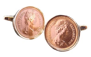 1971 Heads British Half Penny Coins in Rose Gold Setting Men 50 Years Cufflinks - Picture 1 of 9