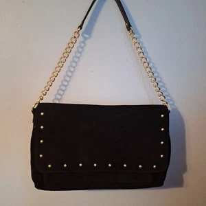 Talbots klassische Vintage Handtasche / Geldbeutel - schwarzes Wildleder mit goldenen Nieten Goldkette - Bild 1 von 10