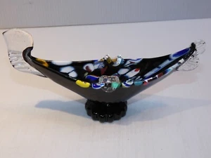 Rare Murano Glass Gondola Ashtray, Black and Multicolor - Picture 1 of 7