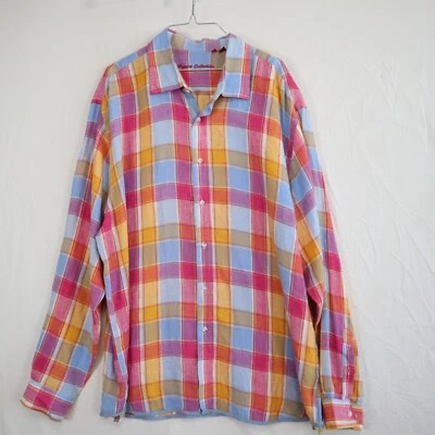 Report Collection Shirt Mens 2XL XXL Linen Button Up Colorful Plaid Long Sleeve - Image 1 of 4