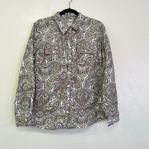 Croft & Barrow Cotton Corduroy Paisley Print Button Up Collared Short Sz L EUC - Picture 1 of 7