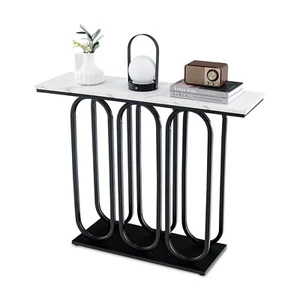 100cm Console Table Faux Marble Entryway Table Hallway Foyer Table White & Black - Picture 1 of 8