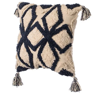 16" Handwoven Cotton Throw Pillow Cover with Tufted designs and Side Tassels - Picture 1 of 26