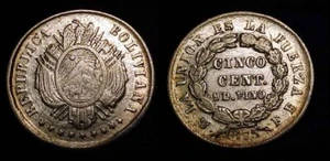 BOLIVIA 1875 PTS FE 5 Centavos XF - Picture 1 of 1