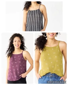 Lot Of 3 Sonoma Geometric Print Square Neck Cami Tank Top Camisole Size Small - Picture 1 of 6