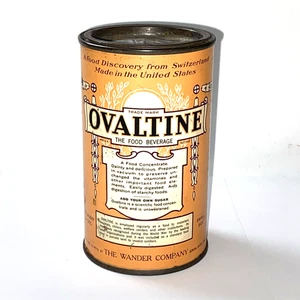 Lata vacía publicitaria vintage de comida ovaltina The Wander Co 6 oz 1936 - Imagen 1 de 10