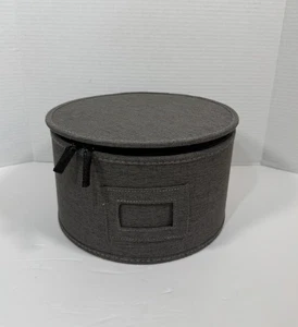 Canvas Padded Zip-top Storage Hat Box, Gray, with Label Insert 10x6 - Picture 1 of 6