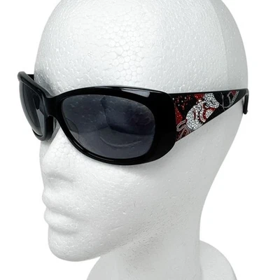 Judith Leiber vintage black red rhinestone Kabuki mask sunglasses w/ case - Image 1 of 4
