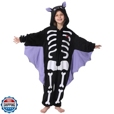 BAOPLAYKIDS Skeleton Bat Costume for Kids Girls Boys Unisex One Piece Flannel - Image 1 of 4