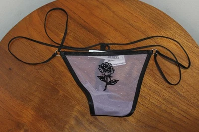 VICTORIA'S SECRET PINK V-STRING MESH EMBROIDERED FLORAL FROZEN PLUMBLACK SIZE M - Image 1 of 4
