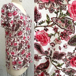 J.Jill Top Damen M Pima Kurzarm V-Ausschnitt Tee Blumen Paisley Print Short Slv - Bild 1 von 14