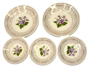 Cunningham & Pickett Spring Violet Bowls 3 Fruit Dessert 22K Gold Trim - Picture 1 of 6