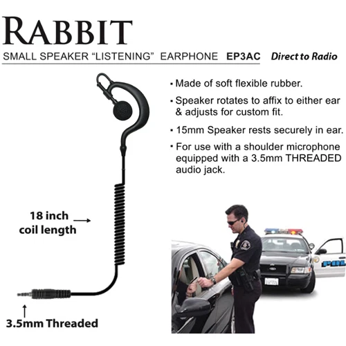 RABBIT 3.5mm Threaded Listen Only Police Earpiece for Motorola XTS Series Radios - Image 1 of 1