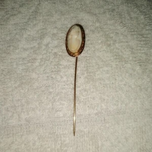 Antique Victorian cameo stick hat pin 10K yellow gold bent stem - Picture 1 of 12