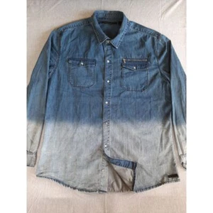 Sean John Men 4XL Utility Camp Button Shirt Long Sleeve Chambray Blue Acid Wash - Picture 1 of 8