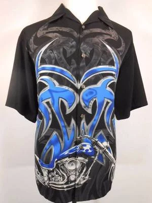 Классный мужской большой хром Eagle синий заказ мотоцикла дизайн SS кнопка рубашка - Изображение 1 из 4