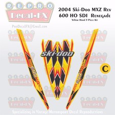 2004 Ski-doo Rev MXZ600HO SDI Yellow Hood Panel Reproduction Vinyl Decal Set 3Pc