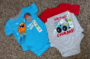 NUOVO 2 Garanimals Baby 0-3 mesi magliette Dunking Monster & Racing Monkey top - Foto 1 di 5