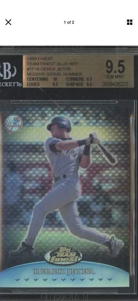 1999 Topps Finest Blue Refractor Derek Jeter Missing Serial Number BGS 9.5 w/ 10 - Image 1 of 1