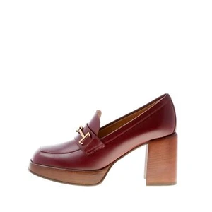 TOD'S women shoes Burgundy semi-shiny leather Platform loafer double T heel 8,5 - Bild 1 von 8
