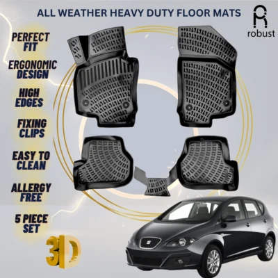 Floor Mats Liners For Seat Altea 2004-2015 All Weather Heavy Duty 3D Car Rugs - Image 1 of 4