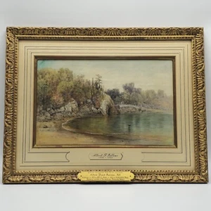 Acuarela Albert Fitch Fellows (1829-1883) - Paisaje escena lago - marco dorado - Imagen 1 de 9
