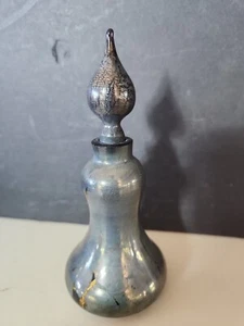 Gold Glanz Parfum Flakon Blau Pulled Feather Mundgeblasen Glas Selten Vintage - Bild 1 von 8