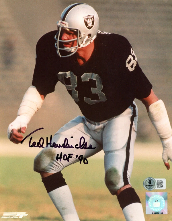 TED HENDRICKS 签名亲笔签名 8 x 10 照片 + 名堂 90 奥克兰 RAIDERS 贝克特基础 — 第 1/2 张图片