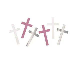 Fancy Pink Cross .5oz Confetti Silver Pink Baptism Confirmation Communion - Picture 1 of 1