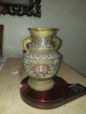 Antiguo frasco champlevé japonés, jarrón con asas de grifo Foto 1 de 4