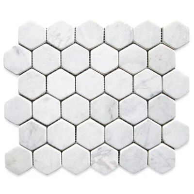 Противоскользящая напольная плитка для душа C32XT каррарский белый мрамор 2 дюйма шестиугольная барабанная - Изображение 1 из 4