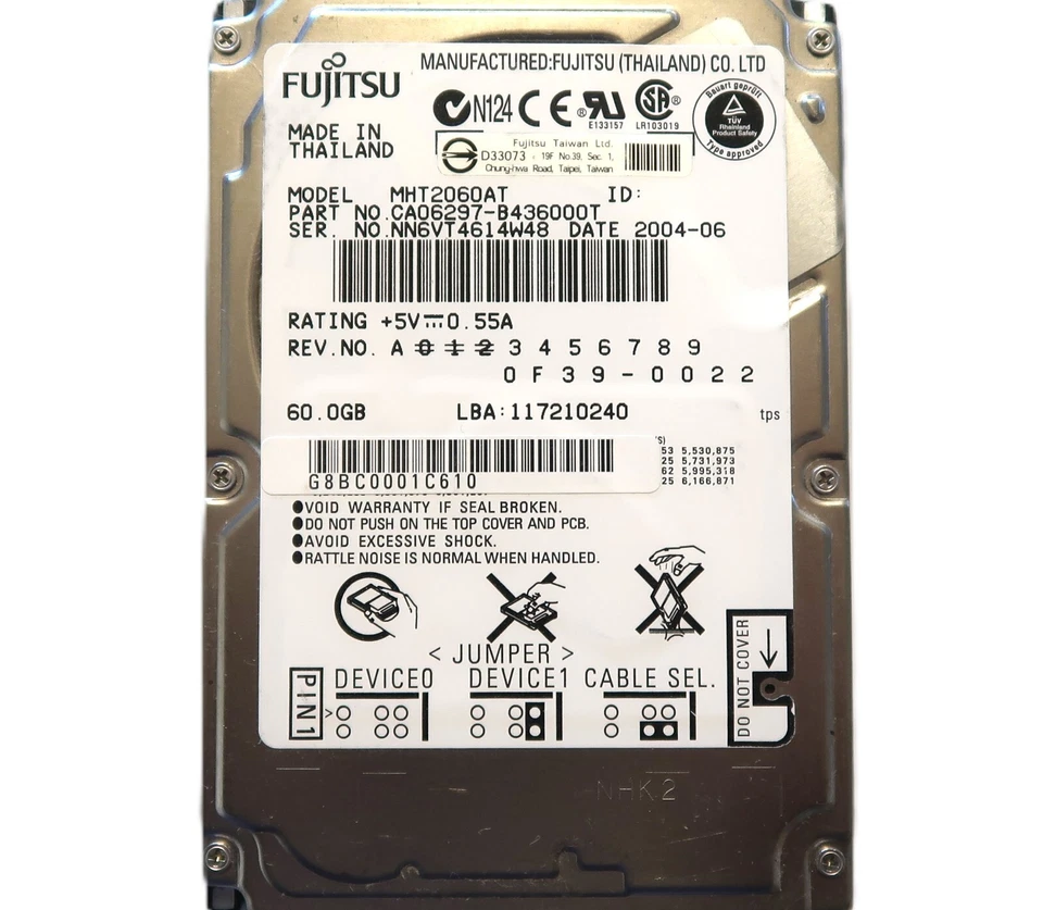 Fujitsu MHT2060AT CA06297-B436000T 0F39-0022 Thailand 60gb 2.5" IDE 2004-06 - Image 1 of 1